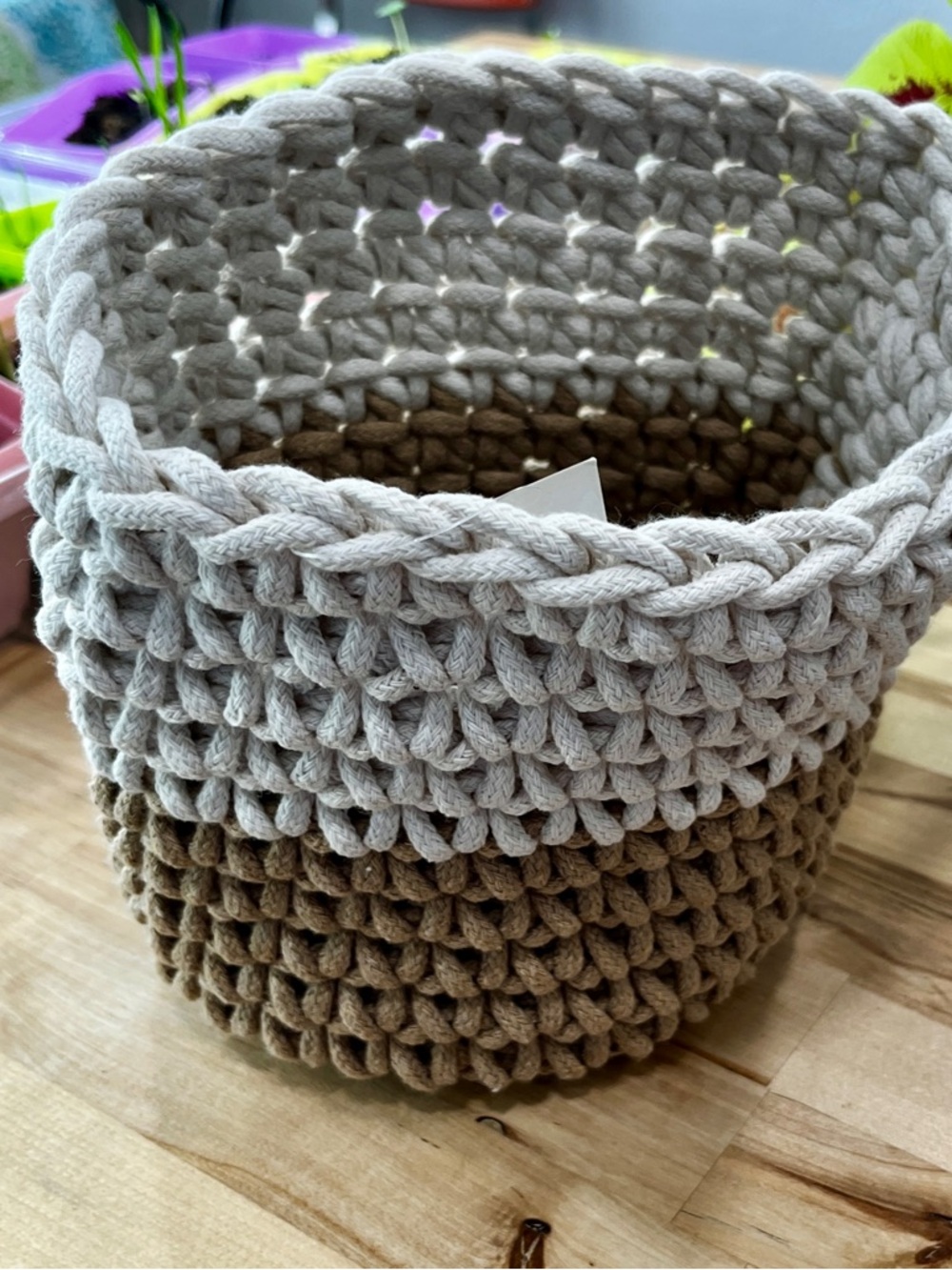 Two-Tone Crochet planter Basket - Gray and Brown